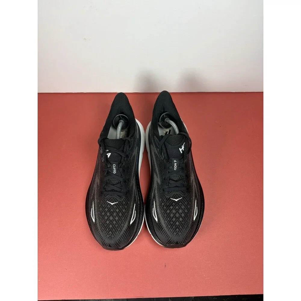 Hoka One One Clifton 9 Shoes Womens Size 9.5 Black Running Sneakers 1127896 BWHT